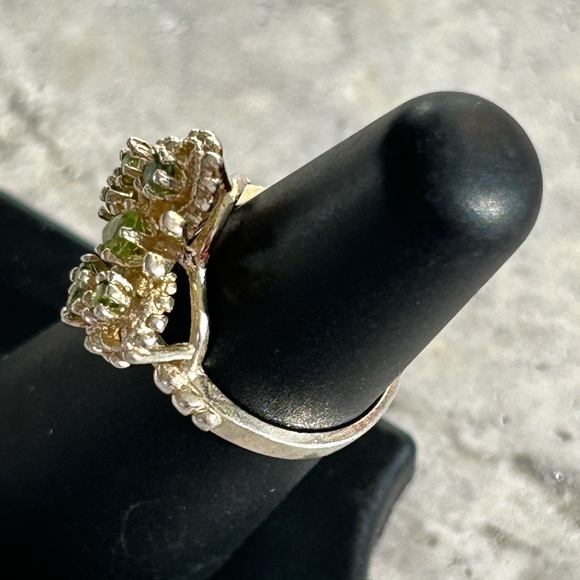 Vintage Cocktail Ring Genuine Peridot Butterfly Gold Plated Pure Silver - Picture 3 of 12